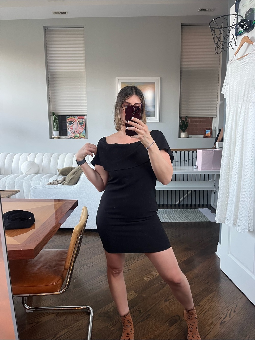 Charles Henry Black Off-Shoulder Mini Dress